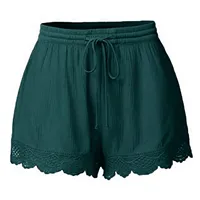 Shorts For Women Ruffle Hem Casual Shorts Plus Size Drawstring  Lace Shorts