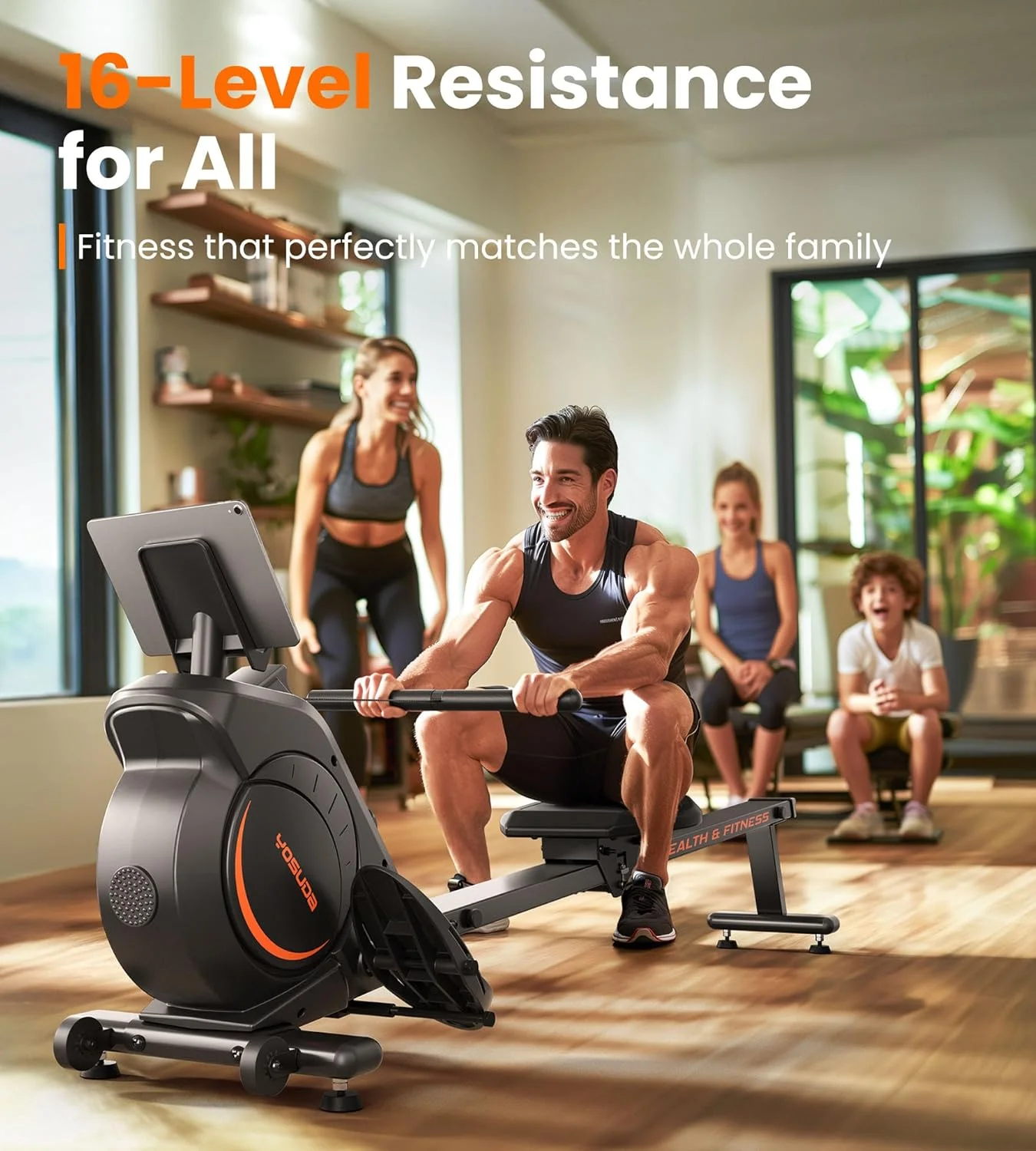 Bluetooth App Supported Home Rowing Machine Comfortable Seat Cushion Tablet Holder 350 LB Weight Capacity Foldable Rower 350 Lbs