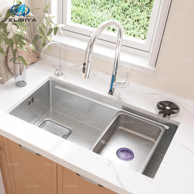 อ่างล้างจานสแตนเลส 316L อเนกประสงค์ ขนาดใหญ่ ช่องเดียว ติดตั้งได้ทั้งซ้ายและขวา ป้องกันรอยขีดข่วน แบบฝังใต้เคาน์เตอร์ 1