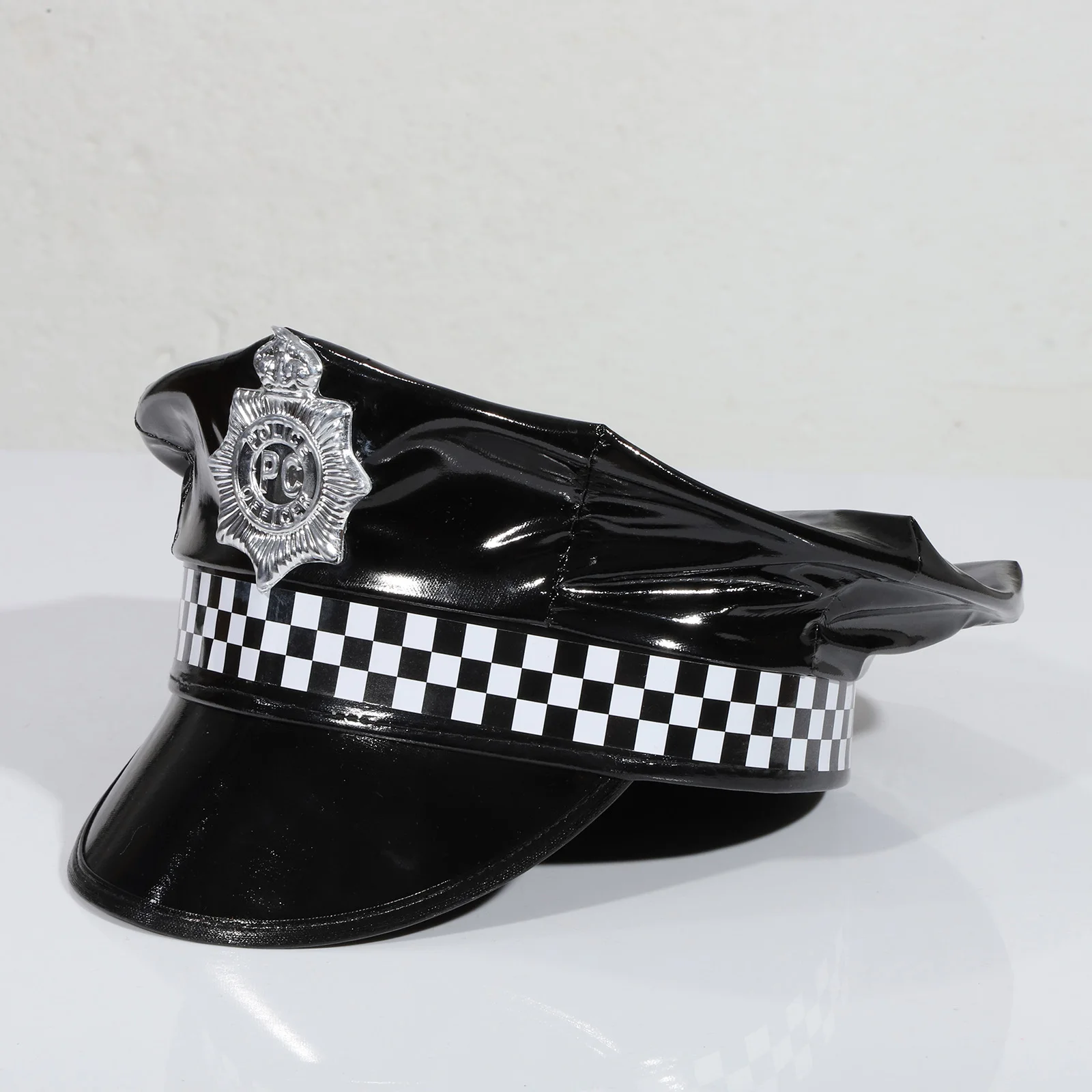 

Adult Police Cap Cop Uniform Props Police Officer Hat Badge Checkerboard Adjustable Cop Hat Halloween Cosplay Costumes Accessory