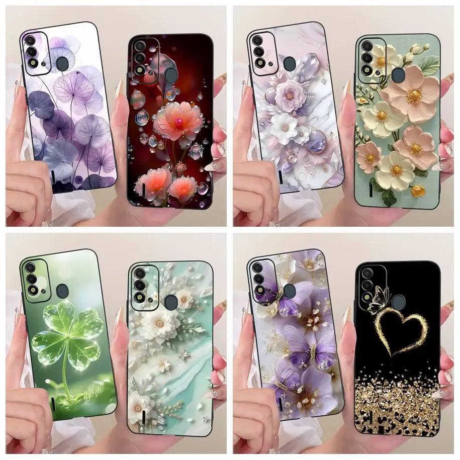 Elegant Flower & Butterfly Soft Black Silicone Phone Case