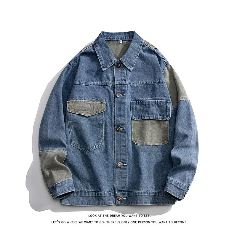 Men's Denim Jacket Oversize Spliced Color Blocking Spring Autumn Jacket Hip Hop Menswear Japanese Style Male Jeans Jacket 2