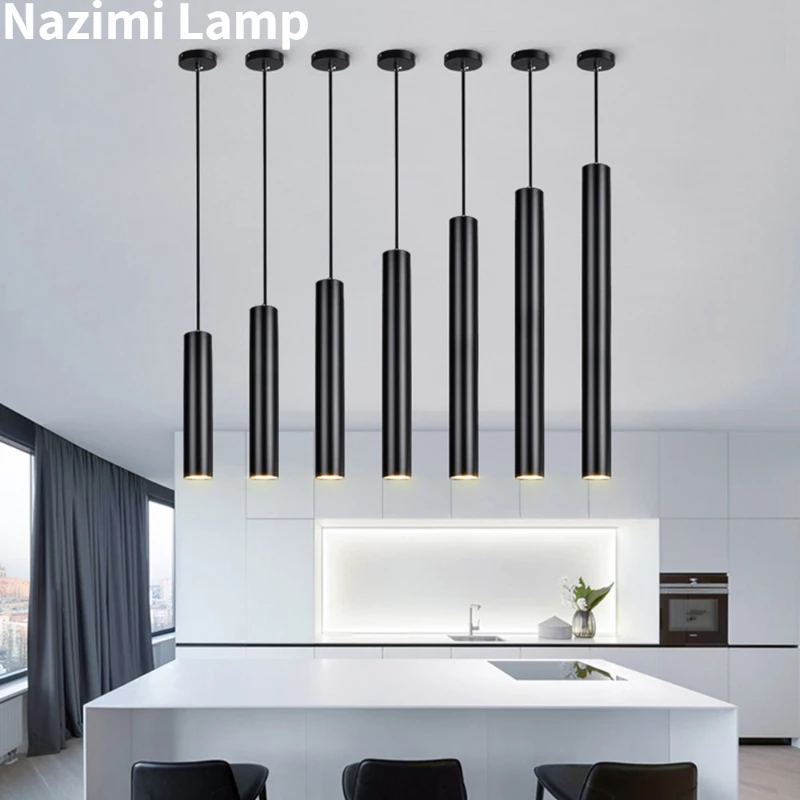 

Dining Room Cord Pendant Light Kitchen Lamp Dimmable LED Light Long Tube lamp Cylinder Pipe Hanging Lamps Kitchen Island