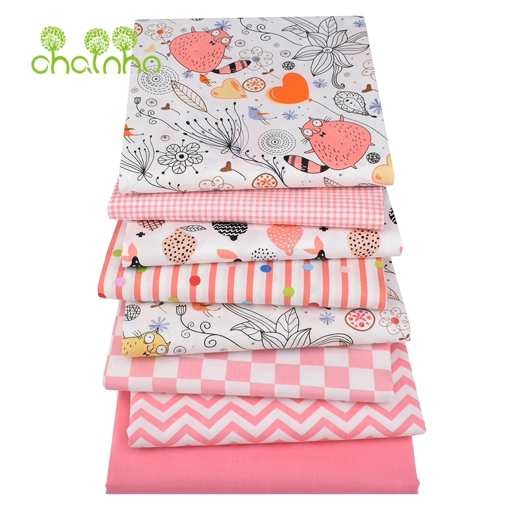 Chainho,Printed Twill Weave Cotton Fabric,Patchwork Cloth,DIY Sewing Material,Quilting Home Textiles, Pink Cartoon Series,CC379