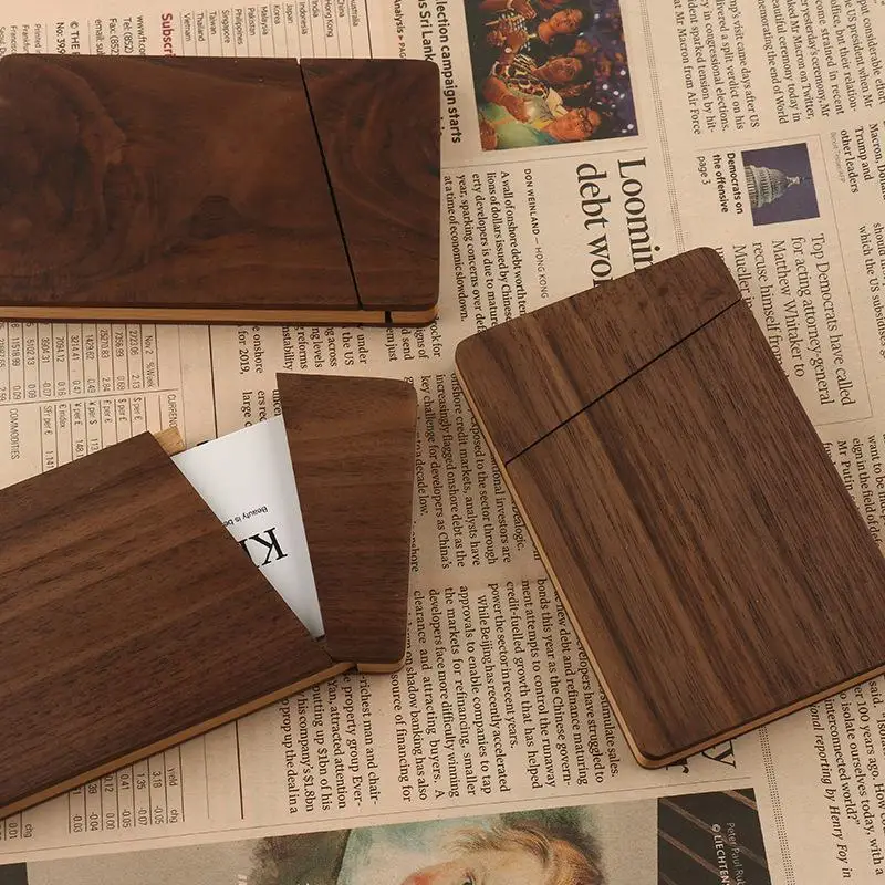 Black Walnut Wooden Business Card Box Portable Card Holde Card Storage Box Business Office Supplies Storage Organization 3