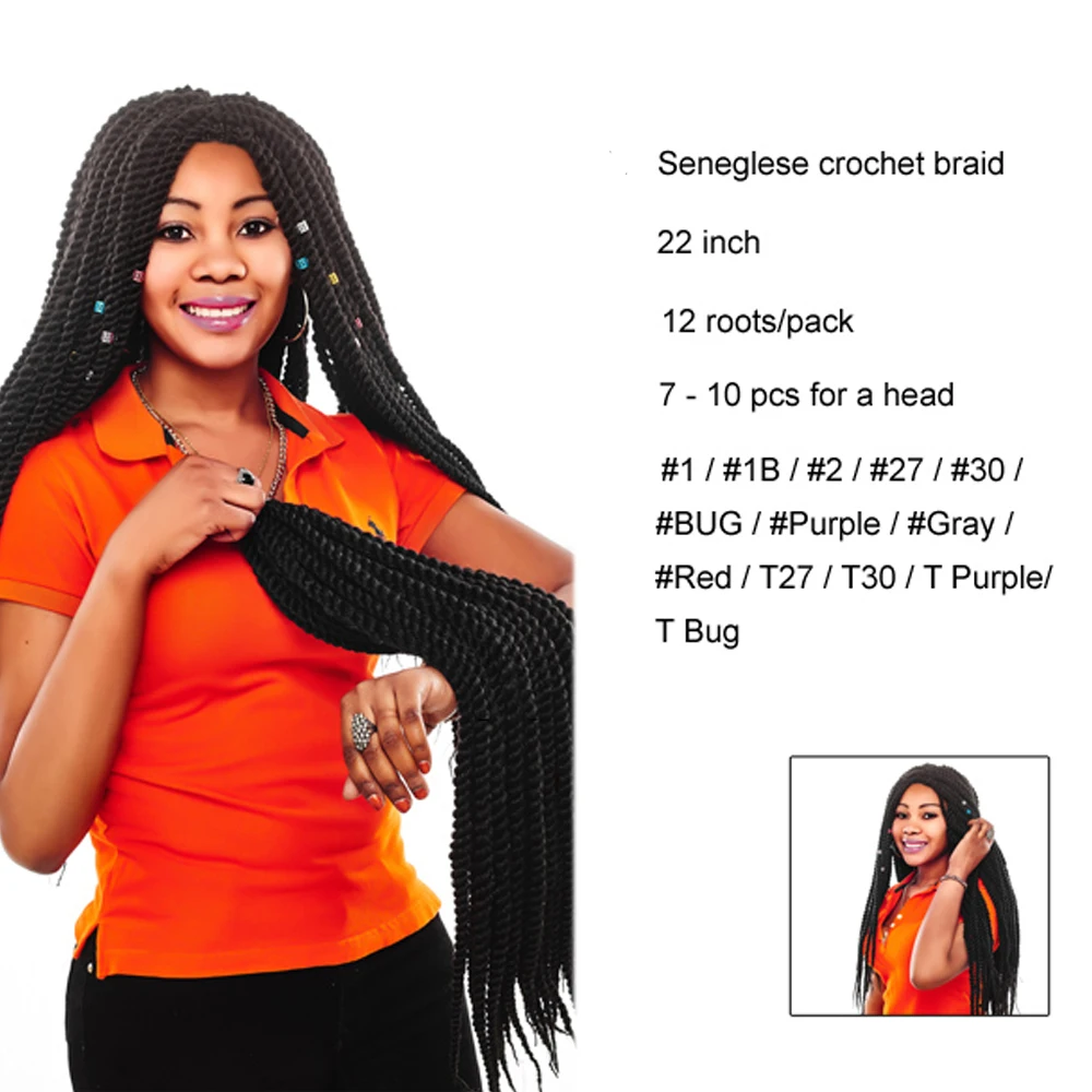 Leeons Synthetic Senegalese Twist Crochet Hair Extensions Braiding Hair Smooth And Supple Twist Braids 13 Colors Available