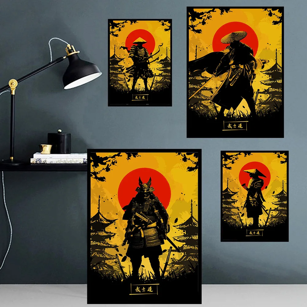 

Japanese Anime Samurai Retro Poster Prints For Living Room Home Decor Abstract Japan Bushido Canvas Painting Wall Art Cuadros