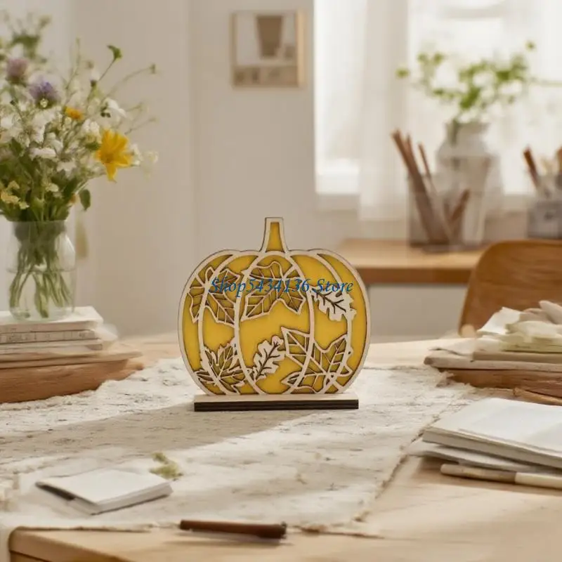 H7ED Herbst Dekore für Haus Herbst Holzschild Bauernhaus Autumn Harvest Tabletop Decore – Detail 7