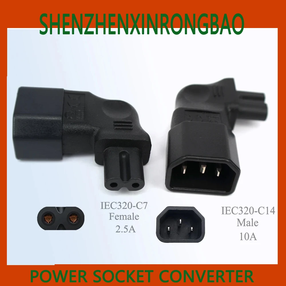 IEC320 C7 Power Converter,IEC C14 Male Plug to C7 Connector 10A Right angle Plug adapter IEC C7 to C14 3pin male to 2pin adapter