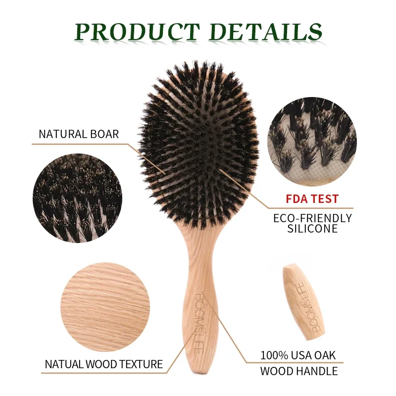 Soft Boar Bristle Hair Brush Women Custom Logo Wood HairBrush Wholesales Detangle Hair Comb for Hair Barber Accessories 6pc/Box