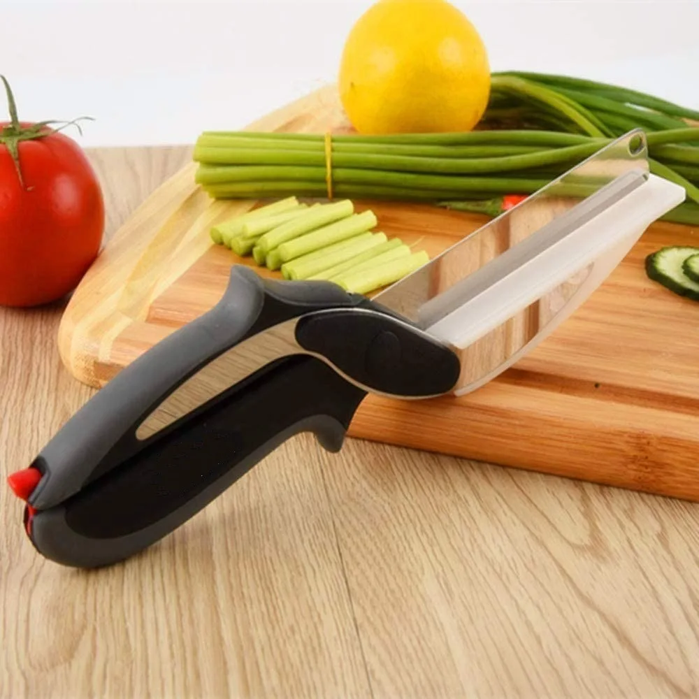 Description Picture 4 of item2 In 1 Multi Stainless Steel Shear Household Vegetable Separable Barbecue Steak Cutting Scissors Kitchen Tool Fruit Knife