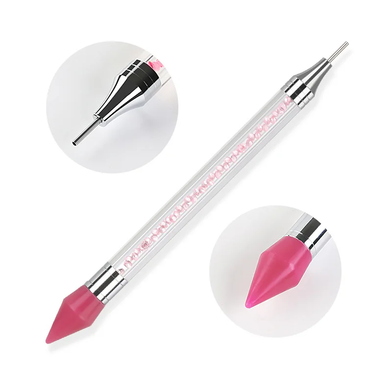 Nail Art nail art pen White Dual-head Wax Pen With Diamante Embellishment And Rhinestone Picker Crystal Rhinestone Applicator Tool