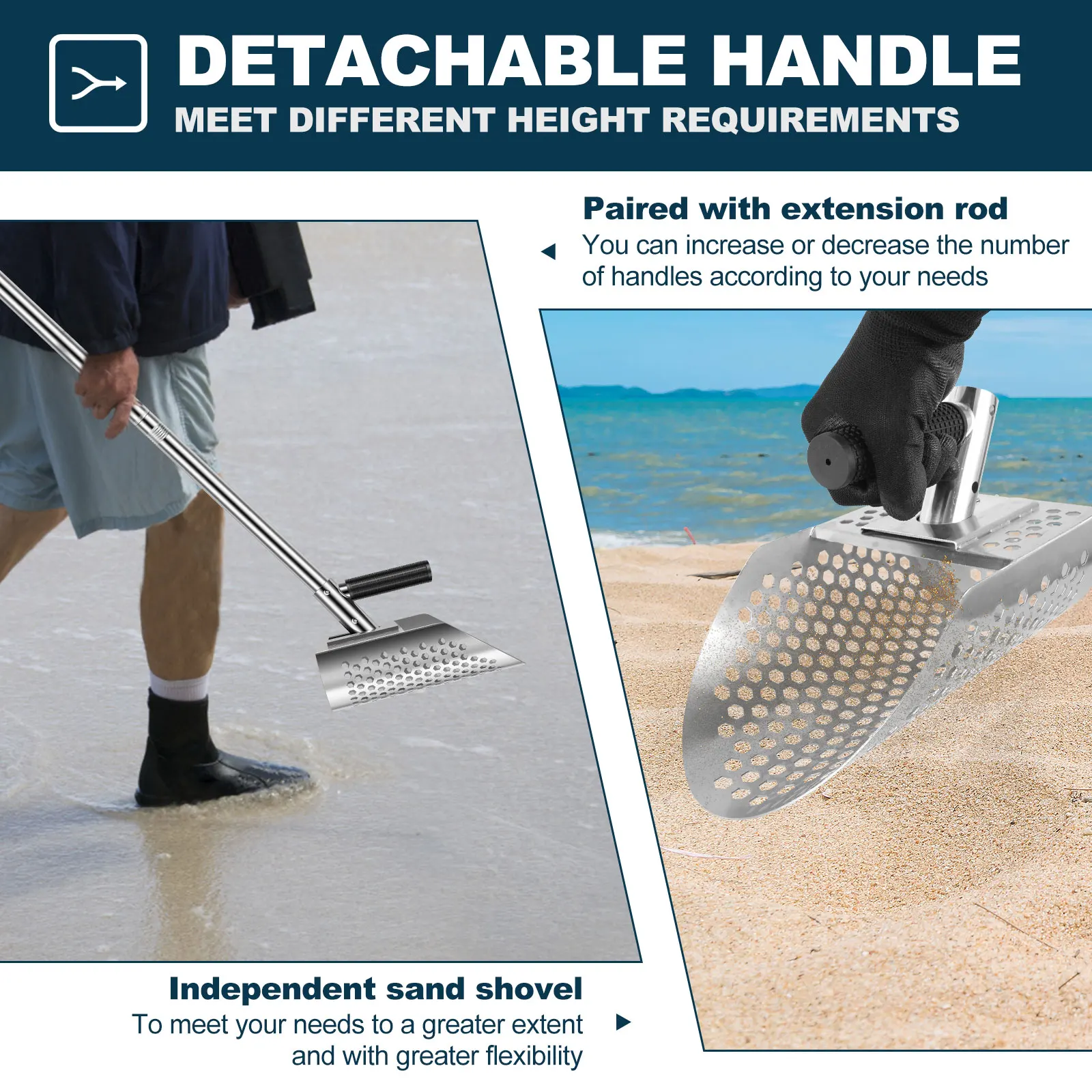 Metal Detector Shovel Beach Sand Scoop 304 Stainless Steel Scoop with Handle Tool Gold Detector Treasure Hunting Shovel Tool 5