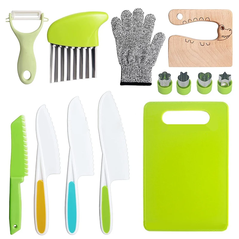 13/17 יחידות סטים לבישול ילדים אמיתיים כלי מטבח מונטסורי עבור פעוטות סכינים בטוחות לילדים בני 2/3/4/5/6/7/8