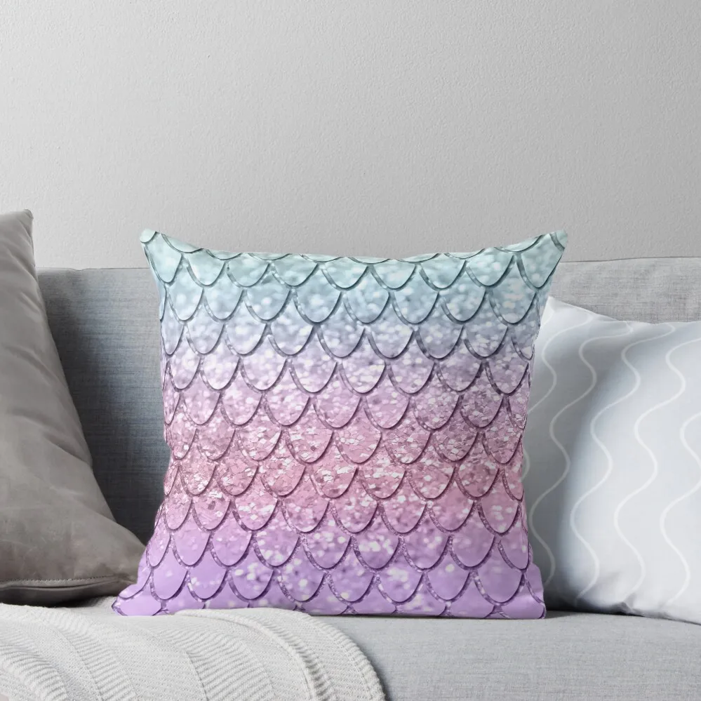 

Mermaid Scales on Unicorn Girls Glitter #4 (Faux Glitter) #shiny #pastel #decor #art Throw Pillow Room decorating items