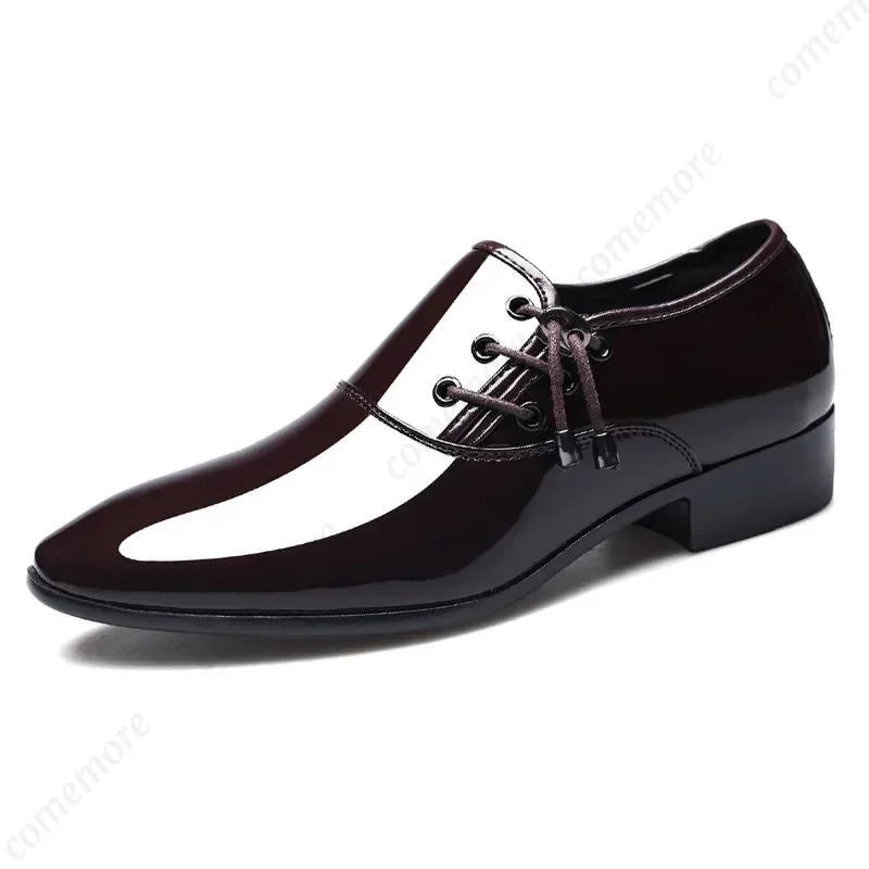 Patent Leather Shoes for Men Oxfords Lace Up Male Wedding Party Office Work Shoes Elegant Designer Brand Dress for Men