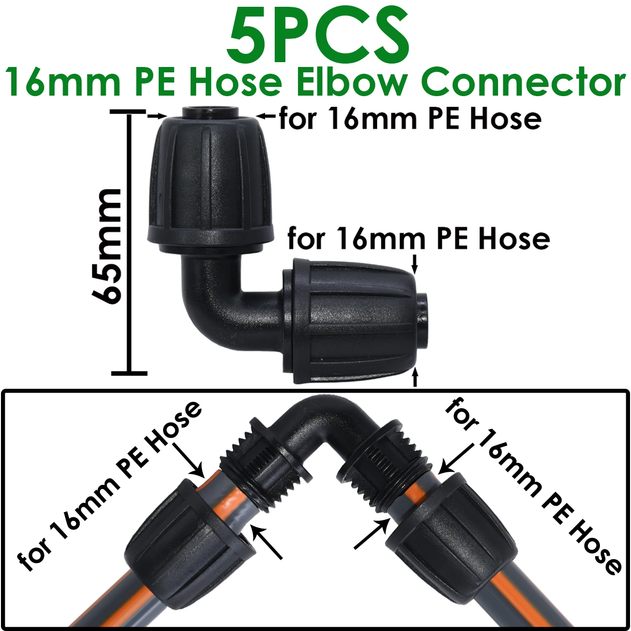 1/2" PE Pipe Connector Splitter Tee Coupling 5pcs for Garden Watering Drip Irrigation