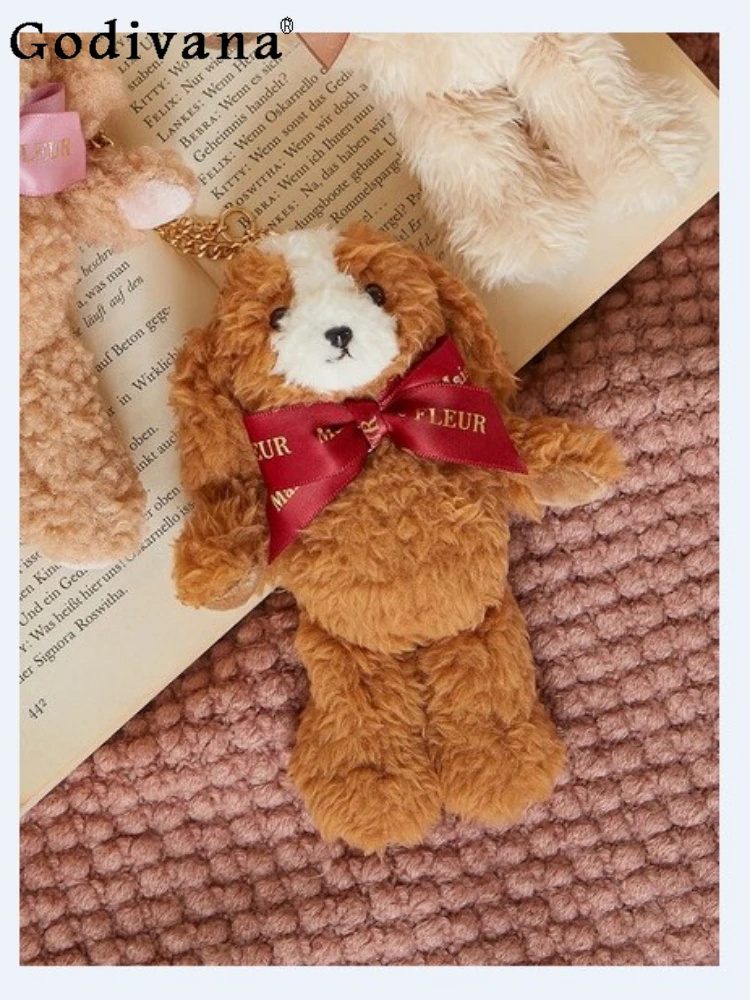 Sweet Cute Plush Women's Doll Ornaments High-End and Fashionable Japanese Style Bow Metal Chain Decorative Bag Accessories