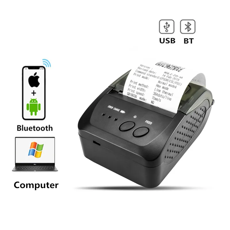 

ZJ5809 POS Cash Register Payment Bill Portable Wireless Bluetooth Mobile APP 58mm Mini Thermal Receipt Printer for Android IOS