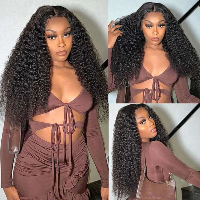 Perruque Lace Frontal Wig naturelle sans colle, cheveux crépus bouclés, 13x4, 13x6, Deep Wave, perruque Lace Front Wig complète, prête à porter, pour femmes 1