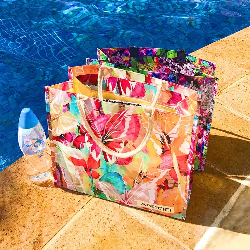 ins super hot  portable travel storage waterproof portable waterproof female folding shopping bag women