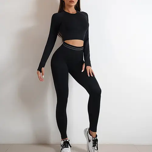 2Pcs Women Autumn Winter Seamless Yoga Set Workout Clothes Long Sleeve Gym Crop Peach Top High Waist Leggings Fitness Sport Suit - Image 6