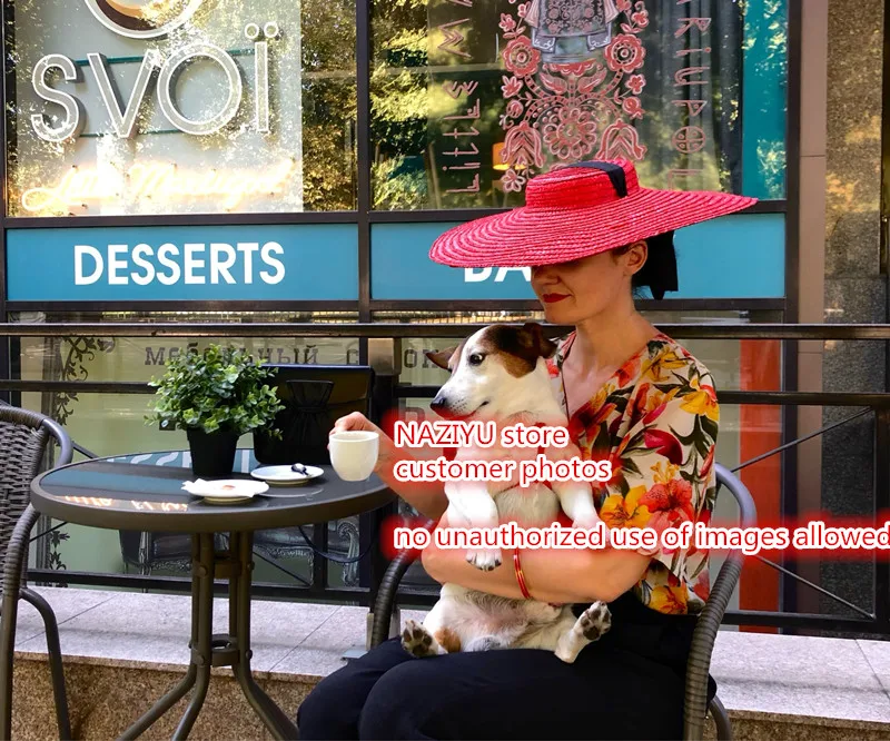 05-shi chic fashion summer natural handmade straw Designer wind brim leisure beach long ribbon lady fedoras cap women hat beach hat women sun hat