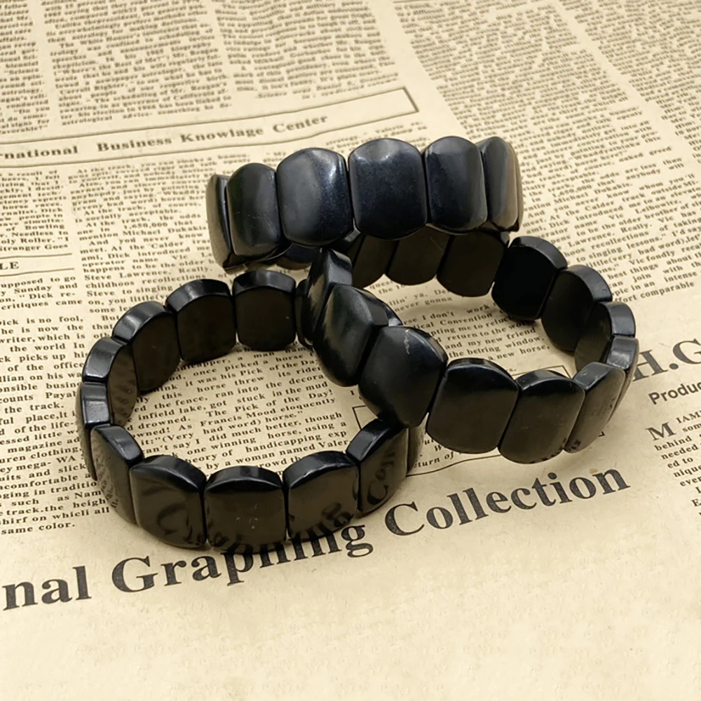 CHENYISHI 50%-70% Carbon Shungite Natural 15*20mm elastic cord stone bangle bracelet charm gift for jewelry making