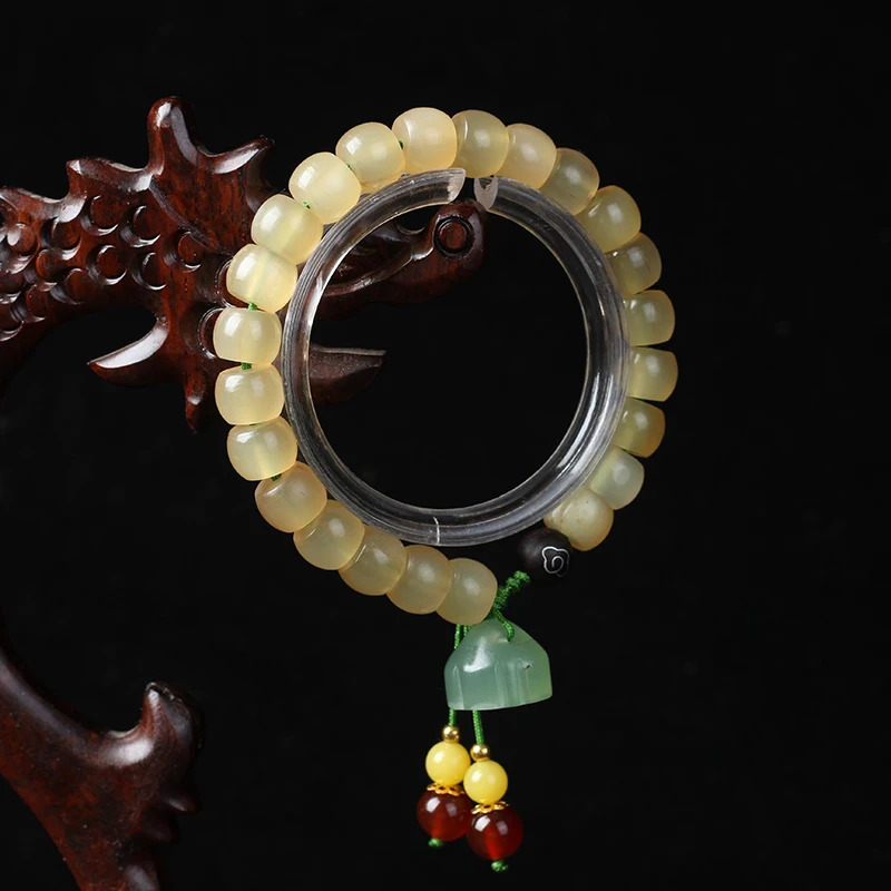 

Authentic Tibetan Mountain Horn Barrel Bead Bracelet Glaze Jade Lotus Seedpod Men's And Women's Ethnic Style Highly Oily Horn