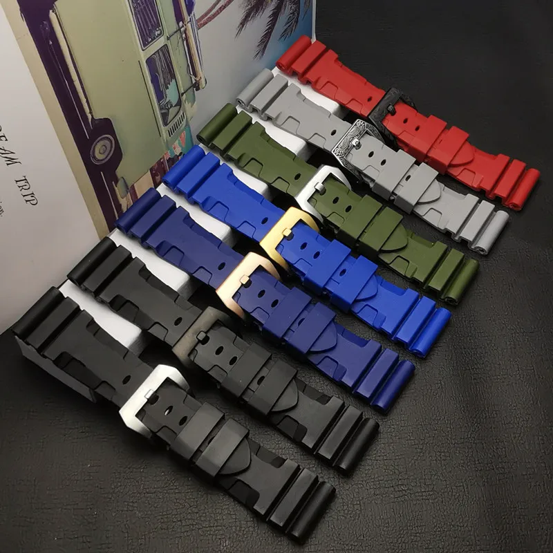 

Top quality 24mm 26mm Nature silicone rubber strap For Panerai strap watch band Waterproof watchband free tools