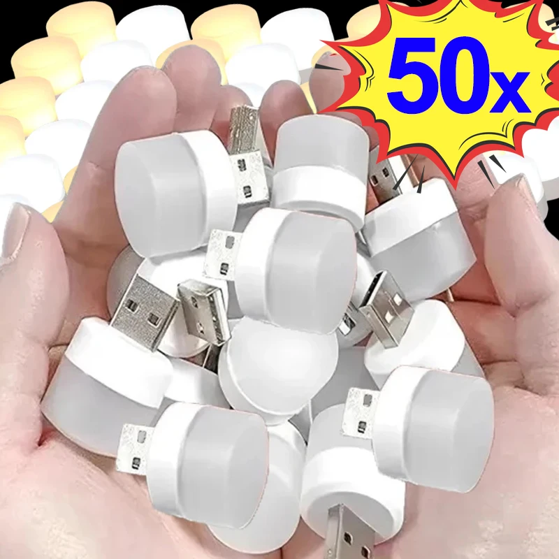 

1/50pcs Mini USB Night Light LED USB Plug Charging Night Lamps Warm White Eye Protection Book Reading Light PC Mobile Power Lamp