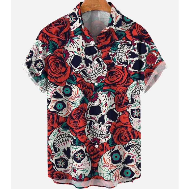 

Vintage Men'S Shirt 3d Flower Skeleton Print Scary & Eerie Men' Shirt Loose Oversized Shirt Daily Casual Clothing Hawaiian-Shirt