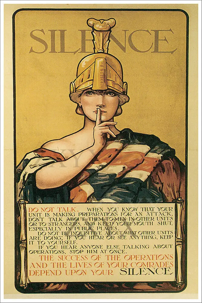 Silence Not Talk Vintage World War One Ww1 Usa Military Propaganda Poster