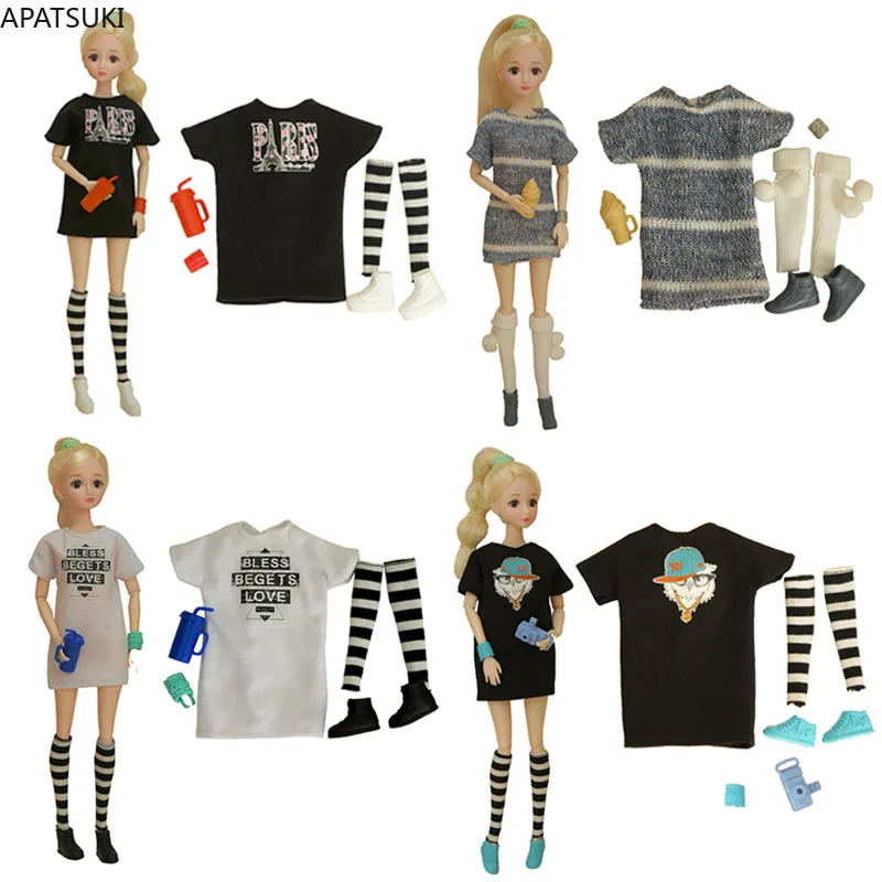 T-Shirt Abito Abiti Di Moda Set Per Barbie Doll Outfit 1:6 Accessori Per Case Delle Bambole Per Barbie Doll Calze Scarpe Giocattoli Per Bambini