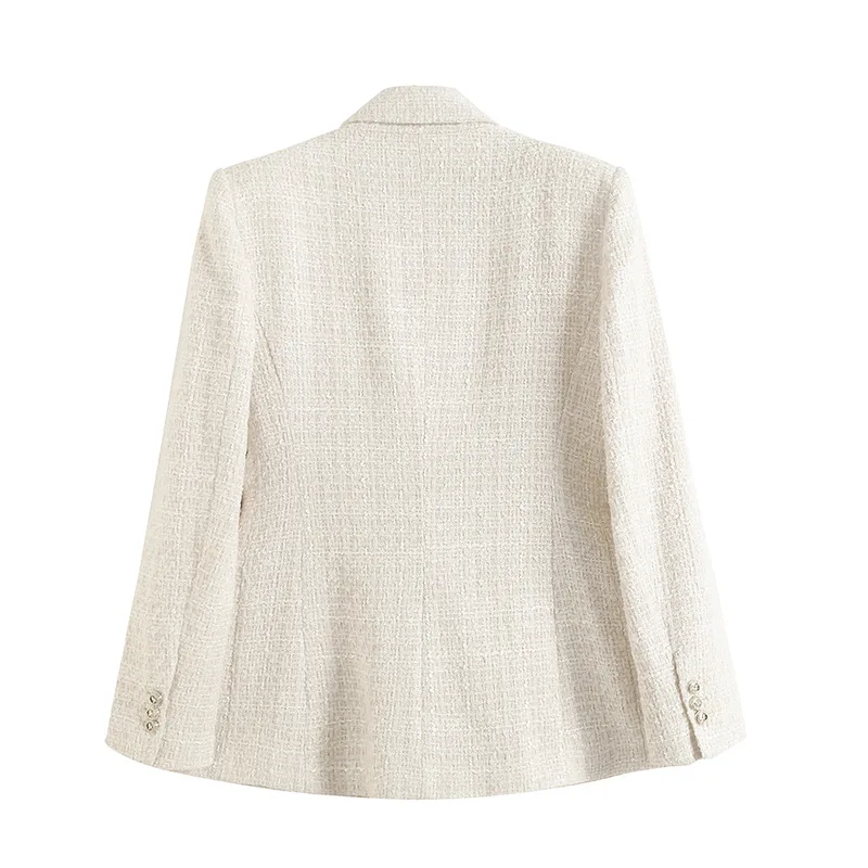 Women Jacket Spring  TRAF Fashion Double Breasted Tweed Blazer Coat Vintage Long Sleeve Female Outerwear Chic Top