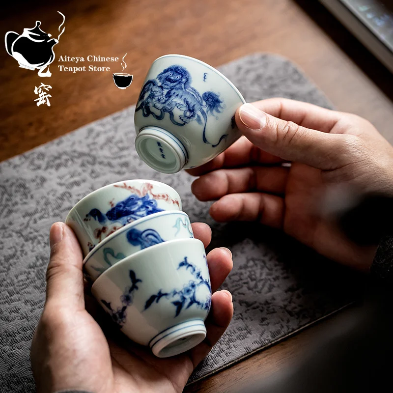 Kung Fu Tea Cup Vintage Blue and White Tea Cup Master Cup Handmade Ceramic Single Personal Small Cup
