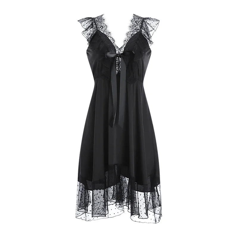 Sexy Women's Slip Dress Nightgown Transparent Lace Deep V Low-Cut