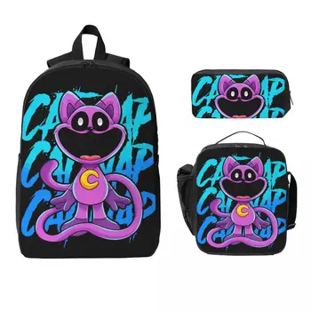 3Pcs Monster CATNAP Backpack Set for Boy Girl Pen Bags Bookbag Sets with Lunch Box For School Students Daypack 1