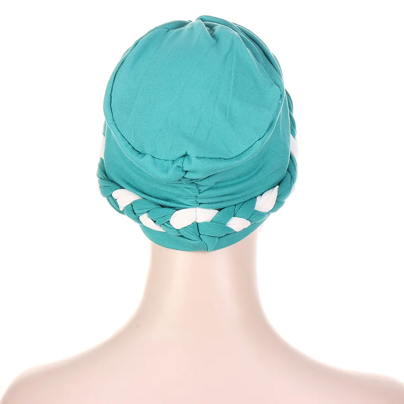 Women's Velvet Braid Headband Hat Color Blocking Muslim Headband Fashion Home Beauty Salon Hood Chemotherapy Hair Loss Hat 6