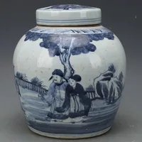 Late Qing Dynasty Tea Coffee Candy Sugar Canister Jar Blue and White Lided Jar Tea Can Antique  Porcelain Home Decoration 1