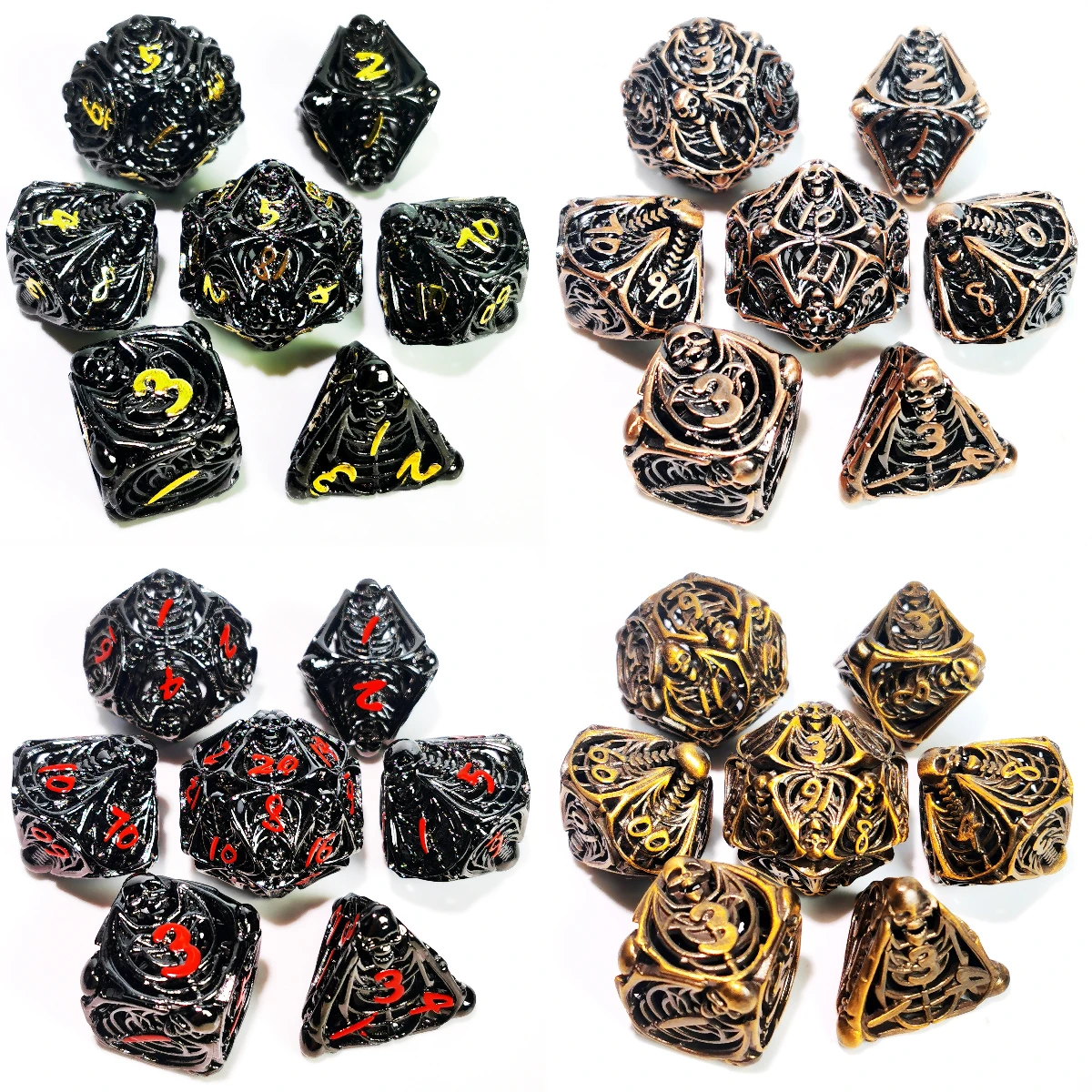 DnD Metal Dice Set - Hollow Skull Black Zinc Alloy 7pc Polyhedral Dice for Dungeons and Dragons RPG Games 6