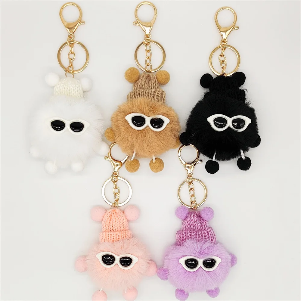 Rex Rabbit Hair Small Coal Ball Keychain Spirit Cute Plush Doll Pendant Accessory colourful Coal Ball Car Bag Keyring Ornamrnts images - 6