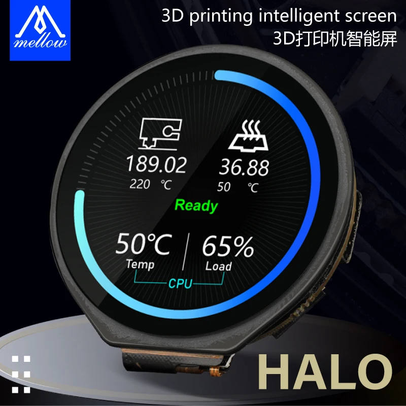 Mellow 128 Polegadas Fly-halo Wifi Ips Smart Circular Touch Screen para Impressoras 3d com Toque Capacitivo e Compatibilidade Klipper