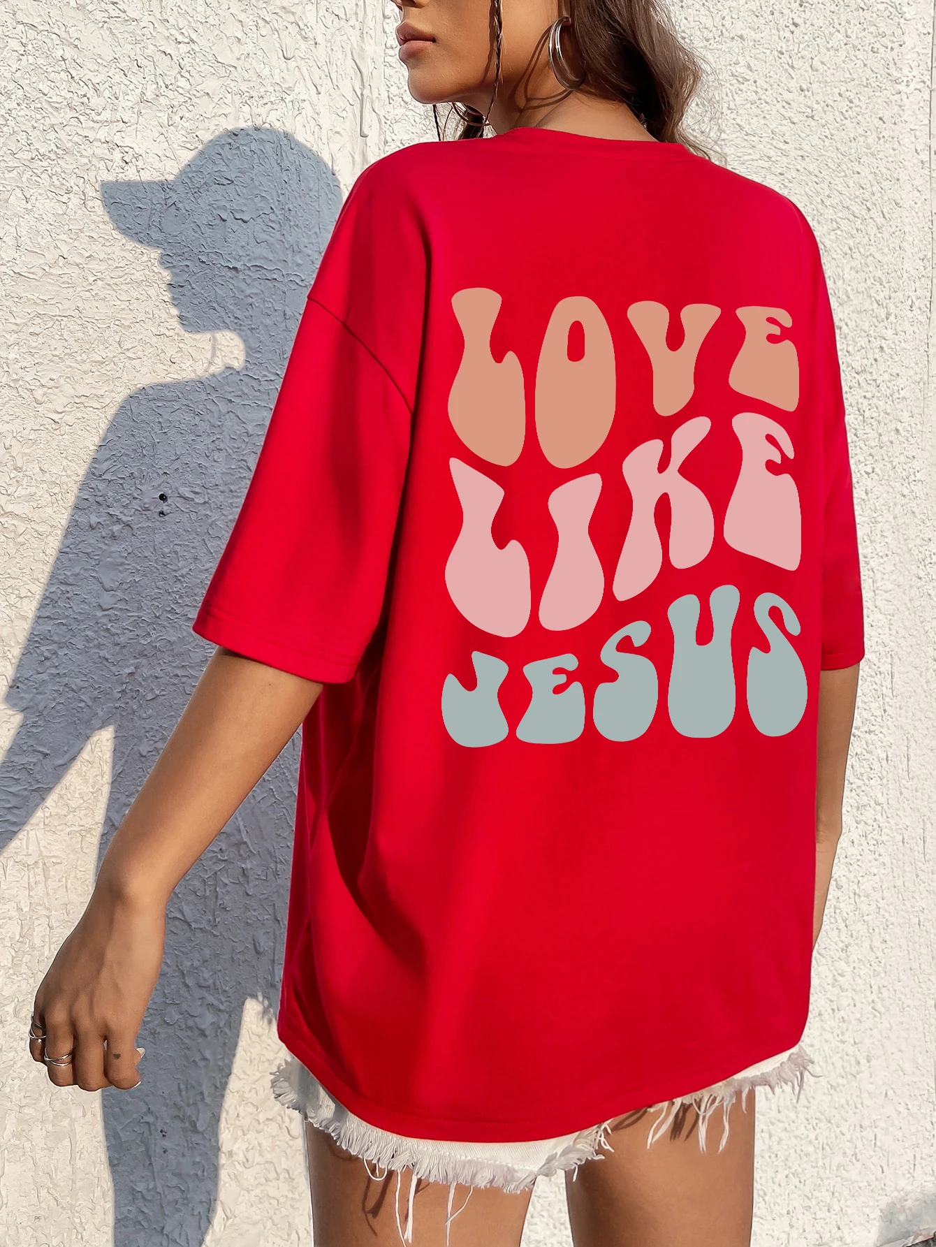 Jesus Art 여성용 컬러풀 레터 티셔츠, 여름 올 매치 티셔츠, 코튼 반팔, 스트리트 힙합 티셔츠