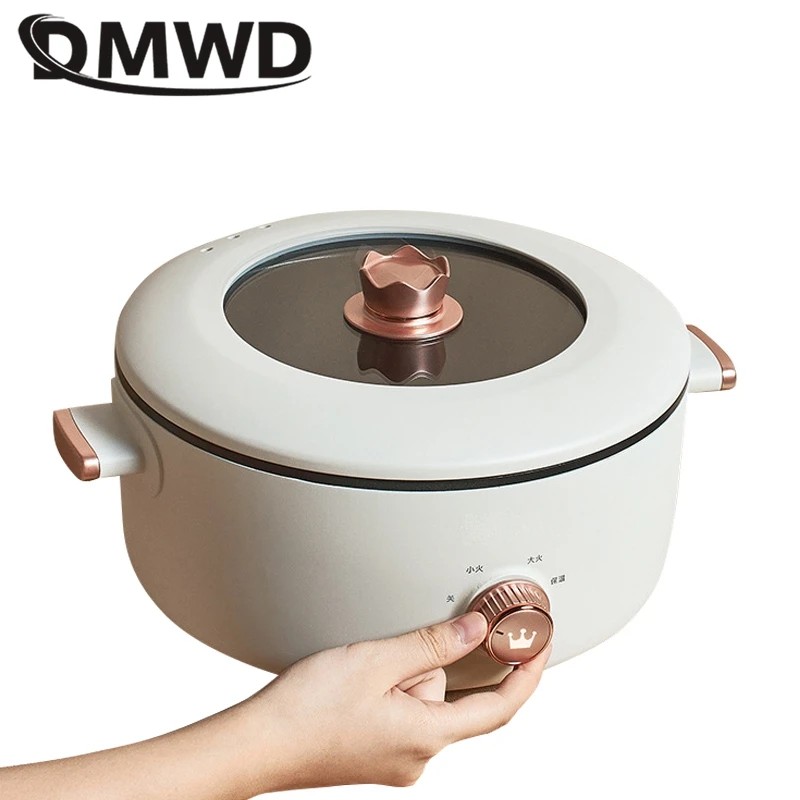 DMWD 3L Multifunction Electric Cooker Mini Skillet Non-stick Food Steamer Frying Boiling Stewing Pot Hot Pot Noodles 220V 3