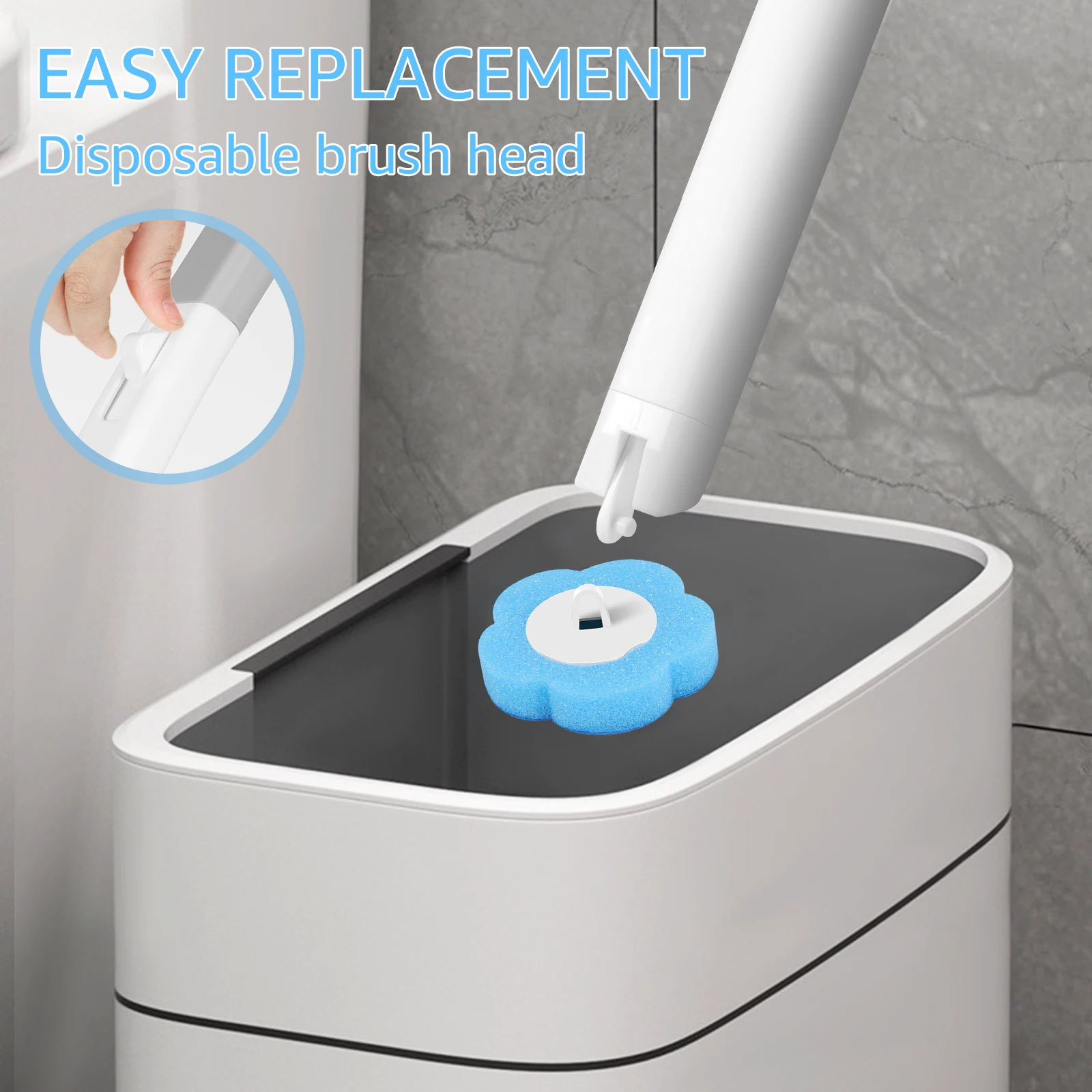 Toilet Brush Disposable Replacement Head Set with Long Handle
