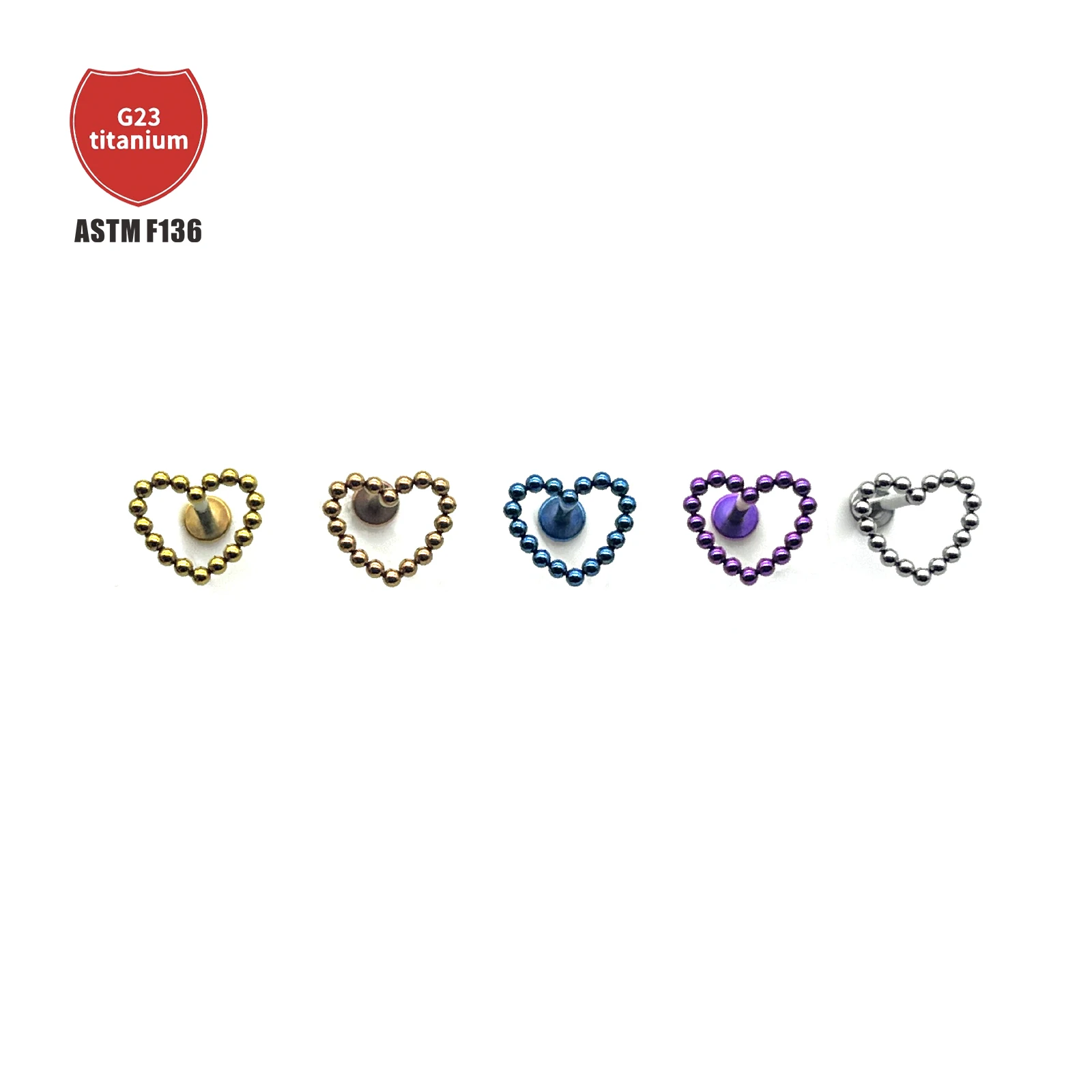

G23 Titanium Ball Bead Love Stud Earrings Heart Shaped Stud Earrings Welding Ball Lip Studs Earrings Body Piercing Jewelry