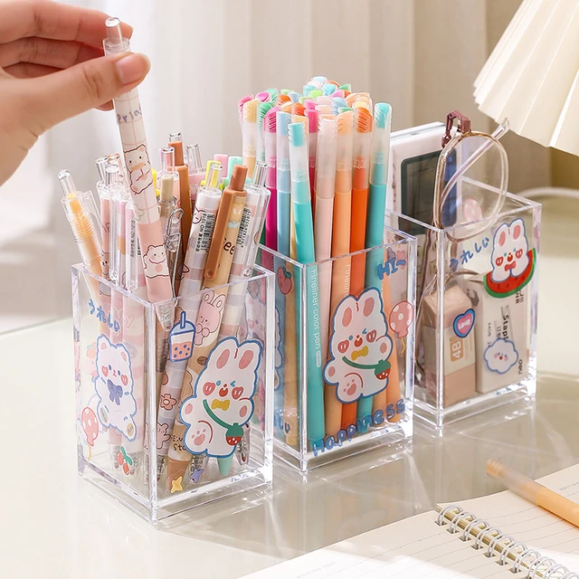 Lindo Soporte para bolígrafos, Cajas organizadoras con cajón, Estante para cosméticos, Accesorios de escritorio Kawaii, papelería de escritorio