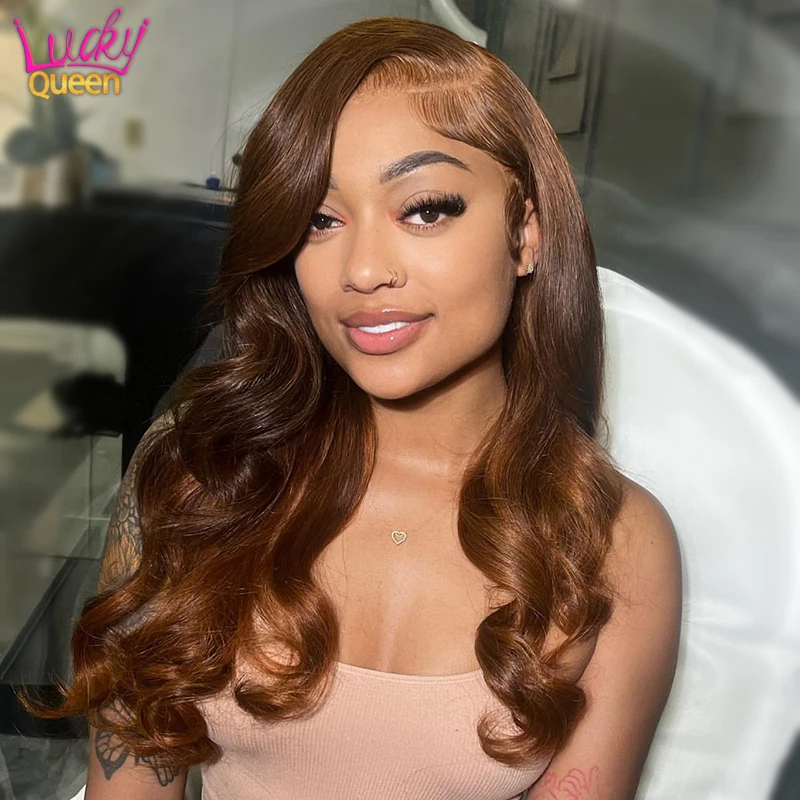 

Brown Ginger Body Wave 5X5 Lace Closure Wig Pre Plucked Peruvian 12A Human Hair Wig for Women 13X4 Transparent Lace Frontal Wig