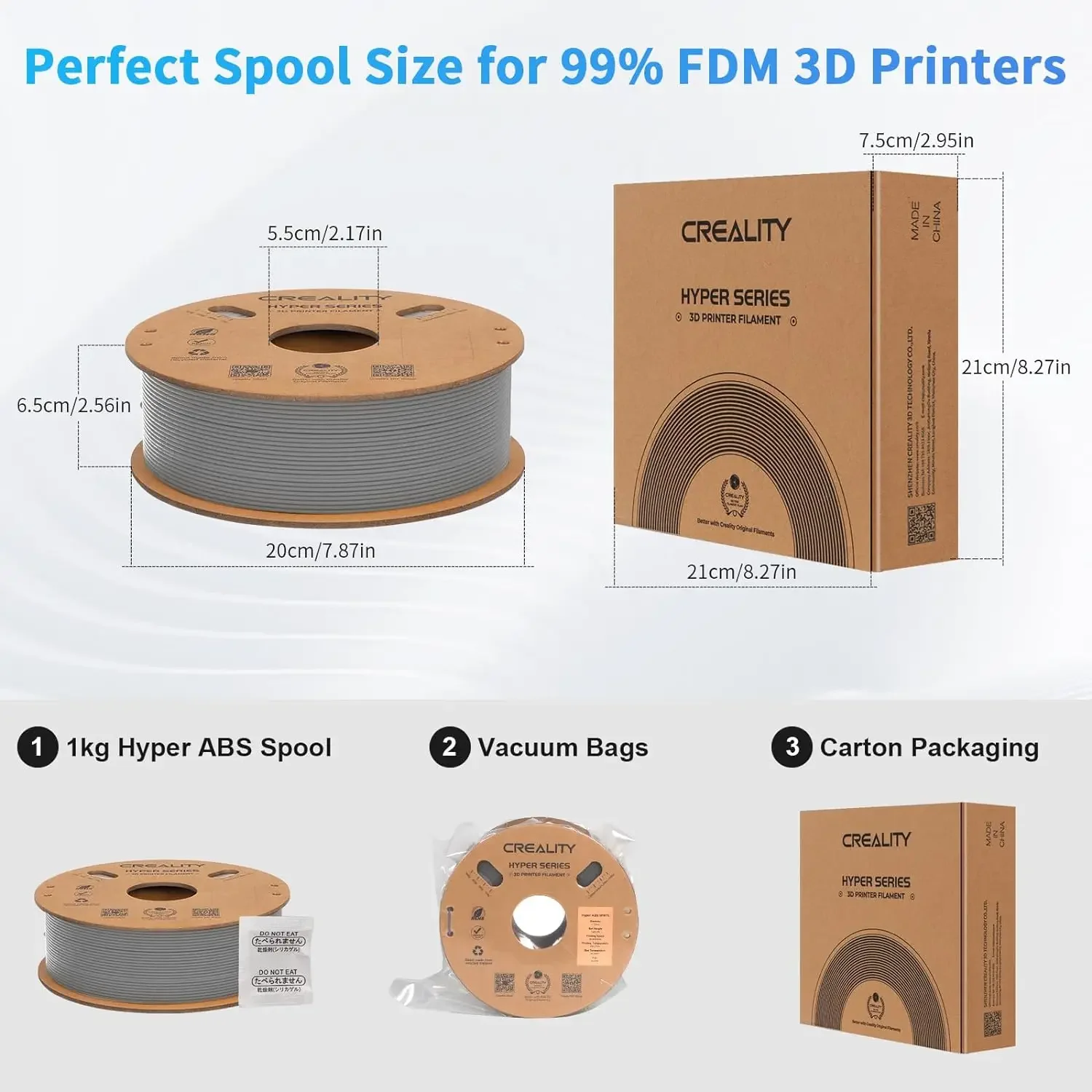 Creality Hyper ABS 필라멘트 1.75mm 고속 인쇄용, 편리한 오픈 프린팅, 1kg(2.2lbs) 스풀, 대부분의 3D 프린터 호환